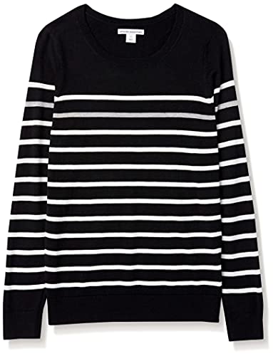 Amazon Essentials Women's Long-Sleeve Lightweight Crewneck Sweater Available in Plus Size  Black Grey White Stripe  X-Small thumbnail