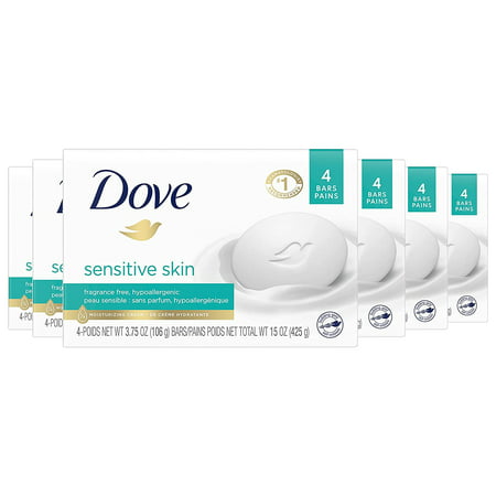 Dove Beauty Bar More Moisturizing Than Bar Soap for Softer Skin  Fragrance Free  Hypoallergenic Sensitive Skin with Gentle Cleanser 3.75 Oz 24 Bars