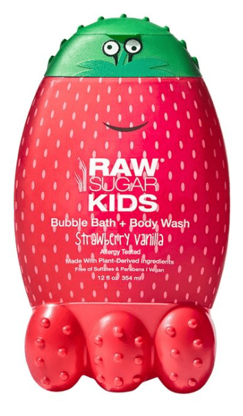 Raw Sugar Kids Strawberry Vanilla Bubble Bath + Body Wash 12 Oz. Made with Plant Derived Ingredients. Vegan and Free of Sulfates and Parabens. (1 Pack