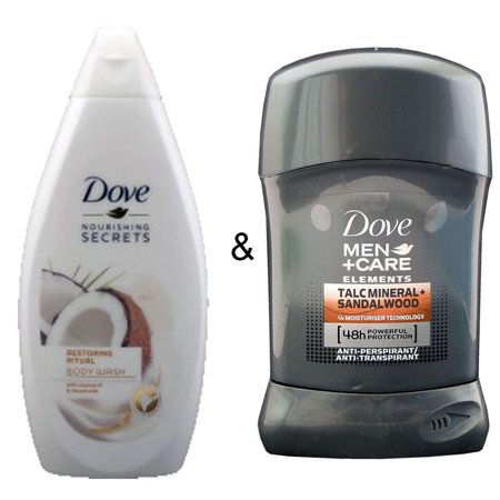 Body Wash Restoring Ritual 500 by Dove & Men Stick Care Elements Talc Mineral & Sandalwood 50ml by Dove