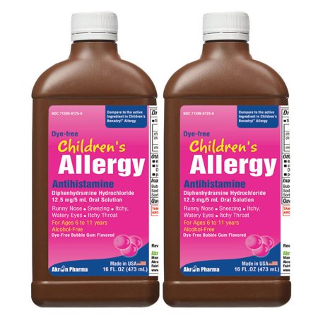 Children S Diphenhydramine HCI 12.5 Mg Liquid 16 Oz  Bubble Gum Flavor  Dye Free (2 Pack)