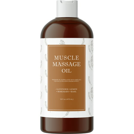 Relaxing Sore Muscle Massage Oil for Massage Therapy - Aromatic Massage Body Oil for Dry Skin with Natural Sweet Almond Oil Jojoba and Basil  16 Fl Oz