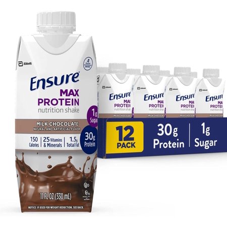 Ensure Max Protein Nutrition Shake with 30g of Protein  1g of Sugar  High Protein Shake  Milk Chocolate  11 Fl Oz  12 Count