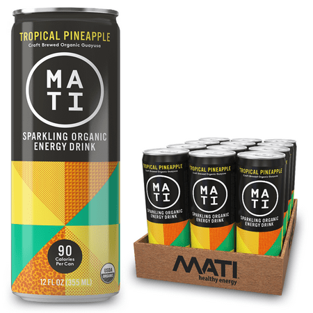 MATI Sparkling Organic Healthy Energy Drink  All Natural Craft Brewed Guayusa  No Added Sugar  Naturally Sweet  Tropical Pineapple  12 Fl Oz Cans (Pac