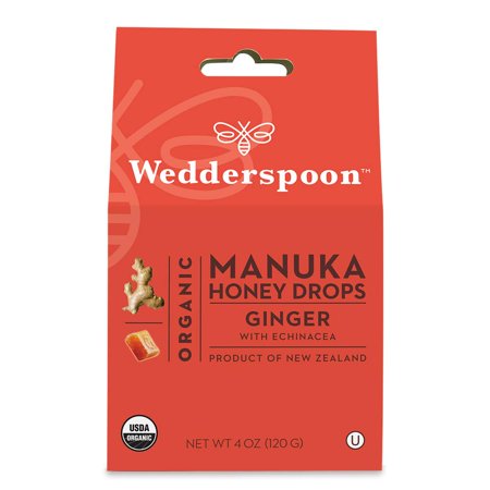 Wedderspoon Organic Manuka Honey Drops  Ginger & Echinacea  4 Oz (Pack of 1) | Genuine New Zealand Honey | Perfect Remedy for Dry Throats