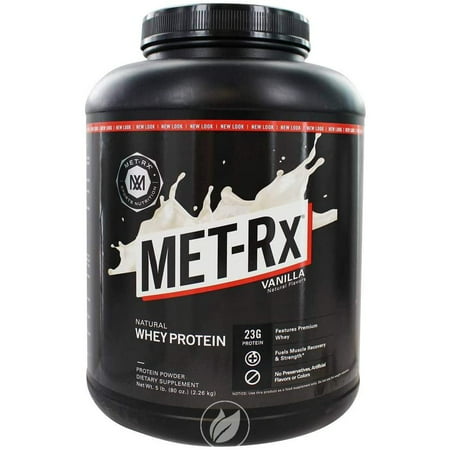 (2 Pack) MET-Rx Natural Whey Protein Powder Vanilla 5 Lb Easy Mix Protein Powder 23 G Protein 5g BCAAs from Ultra Filtered Whey Protein for Pre/Post W