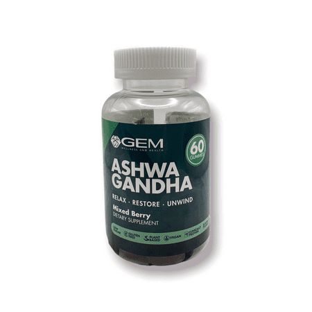 Gem Wellness and Health Ashwagandha Mixed Berry Gummies 60 Count.