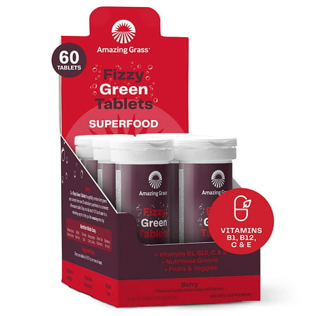 Amazing Grass Fizzy Green Tablets Superfood Berry: Green Superfood Water Flavoring Tablet with Antioxidants & Alkalizing Greens  60 Count