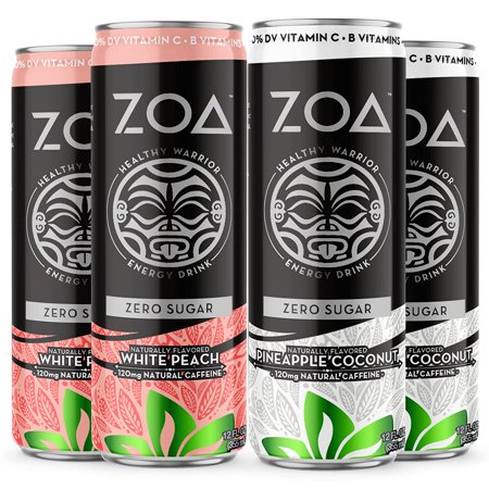ZOAOurnal Sugar-Free Energy Drink Bundle 12 Fl Oz  (24 Pack) | Healthy Vitamin C  B6 & B12  Natural Caffeine | White Peach  Pineapple Coconut