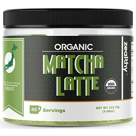Zealthy Matcha Latte Green Tea Powder Mix. 100% USDA Organic Authentic Japanese Sweet Blend with Ashwagandha  Maca  Coconut Milk & Natural Vanilla. Be