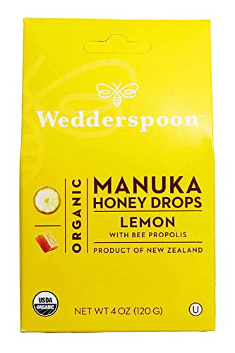 Wedderspoon Organic Manuka Honey Drops  Lemon & Bee Propolis  4 Oz (Pack of 1) | Genuine New Zealand Honey | Perfect Remedy for Dry Throats