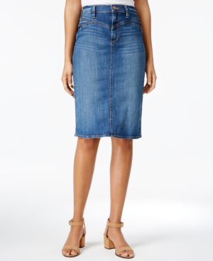 BUFFALO $79 Womens New 1041 Blue Slitted Denim Pencil Skirt 33 WAIST B+B