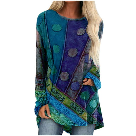 Sentmoom T Shirts for Women Graphic   Drawstring Tunics Crewneck Dressy Relaxed T-Shirt Long Sleeves Classic Soft Sweatshirt Casual Chiffon Blouses To