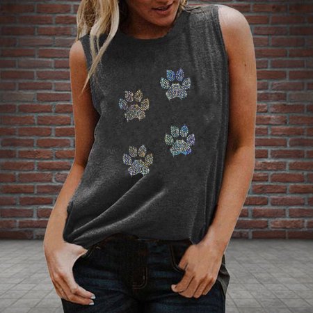 FengLS Colorful Reflective Sequins Ladies Round Neck Loose Top Sleeveless T-shirt 10-Ladies Clothes-14A#4723 Womens Clothes MYFColorful Reflective Seq