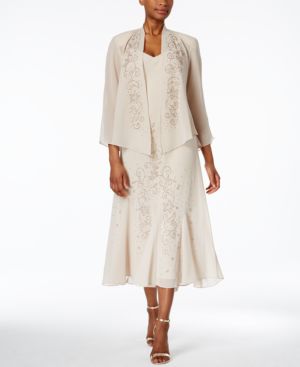 R&M RICHARDS $129 Womens New 1136 Beige Embellished Dress and Jacket 16 B+B