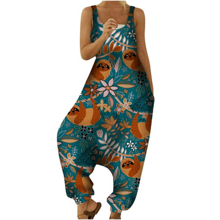 Wl-2313 Ladies Suspender Print Loose Large Size Drop Crotch Bib Jumpsuit Fashion Womens Ethnic Style Cold Shoulder Suspender Cami Pants