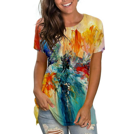 Womens Casual Funny Printe Loose Fit Tee Shirts Blouse Print Shirt Summer Cute Graphic Tees Tops Sexy Workout T-Shirts Going Out Y2k Tshirts A611-4962
