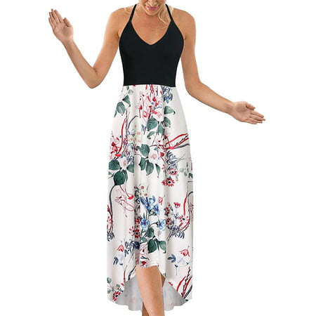 Flowy Dresses for Women Women S Fashion Casual Sexy Sleeveless Backless Printed Halter Mid Calf Dress 2022 Summer New Gentle and Slim Dress