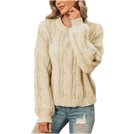FengLS Autumn and Winter Women S Casual Round Neck Pullover Blouse Long Sleeve Solid Tops Sweater 10-Ladies Clothes-07A#17746 Womens Cloth MYFAutumn a