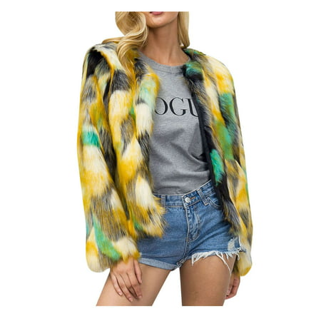 Miximx Womens Faux Furs Coats Oversized Open Front Shaggy Fuzzy Winter Outwear - Gifts for Women Womens Faux Furs a-a#7287 Winter Clothes for Women Fe