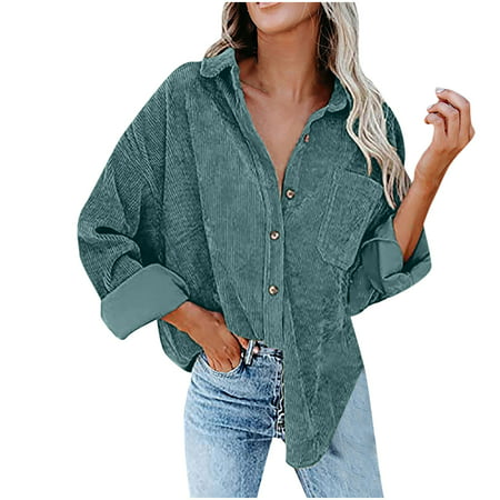 Miximx Women Tops  Women S Corduroy Buttoned Cardigan Long Sleeve Lapel Loose Padded Shirt Tops - Women Tops Women S Corduroy Buttoned a-a#9306 Female