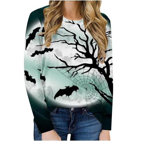 Usupdd Women S Fashion Casual Round Neck Long Sleeve Halloween Printed Top T-Shirt Blouse Usupdd 220808-6249