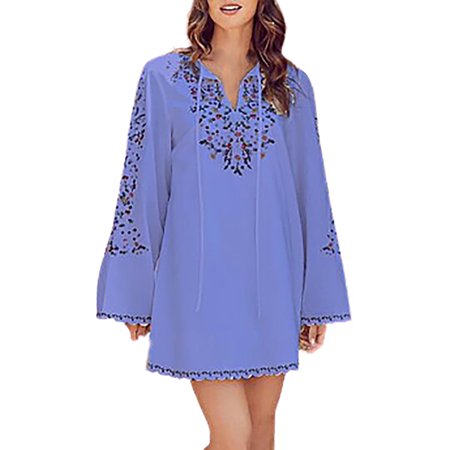 Usupdd Long Sleeve Dress for Women Long Sleeve Dress for Women V-Neck Print High Waist Maxi Dress Casual Dress WLL221007-7681