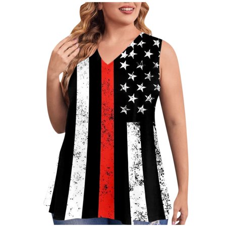 TBKOMHWomen S Fashion Sleeveless Printed V-Neck Tank Top Loose Casual T-Shirt（Black XL)