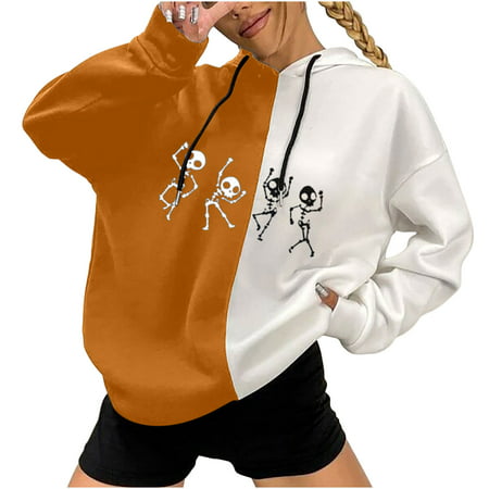 Women Fall Hoodies Clearance Winter Pullover Hooded Dark Punk Print Stitching Thin Loose Hooded Collar Sweater Coat