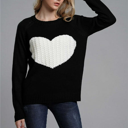 Tokmisa C239 Woman Fashion Love Long Sleeves Round Neck Loose Tops Blouse Knitted Sweater #We 6249
