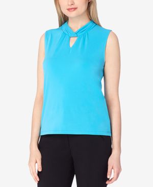 TAHARI $36 Womens New 1229 Blue Cut Out  Short Sleeve Top M Petites B+B