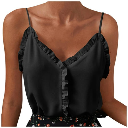 Miximx Women Tops  Women S Casual Solid V-neck Chiffon Camisoles Sleeveless Vest Tank Tops Shirt - Women Tops Women S Casual Solid a-a#5509 Female