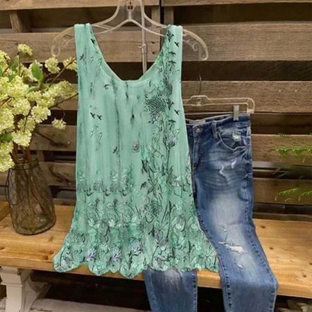 FengLS Women S Comfortable Round Neck Sleeveless Vest Chiffon Printing Top Blouse 10-Ladies Clothes-14A#6858 Womens Clothes MYFWomen S Comfortable Rou