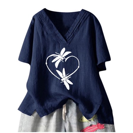Usupdd Women S Fashion Summer V Neck Leisure Short Sleeve Printing Tops Summer Tops Women S T-shirts Usupdd 220729-6781