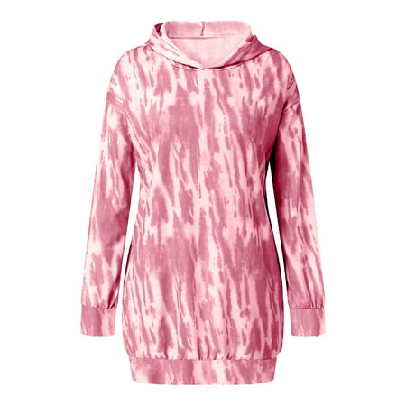 Usupdd Fall Dresses for Women 9284 Women Hoodies Dress Tie-Dye Printed Long Sleeve Hooded Tunic Pockets Pullover Female Casual Dress WCC220913-7263