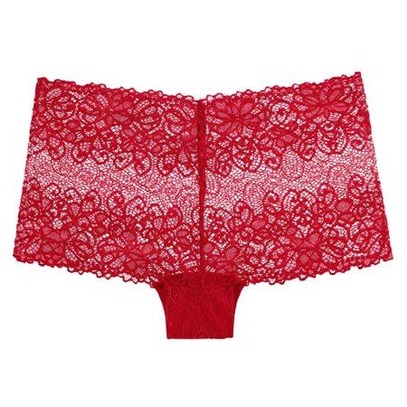 Shakumy Women S Seamless Underwear Plus Size Women Lace Boyshort Sexy Panties Low Barely There Bras for Women 4742 Red Medium