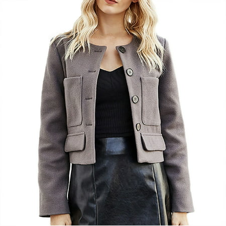 Miximx Womens Ladies Warm O-Neck Button Faux Coat Jacket Winter Short Clothes Outerwear - Gifts for Women Womens Ladies Warm a-a#8775 Winter Clothes f