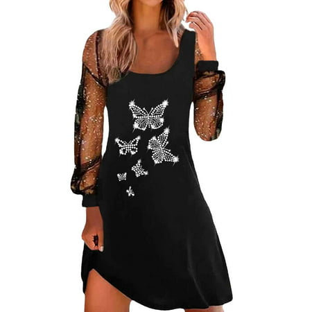 FengLS Woman Fashion Temperament Long Sleeve Crew Neck Hot Diamond Printing Dress 10-Ladies Clothes-07A#9657 Womens Cloth MYFWoman Fashion Temperament
