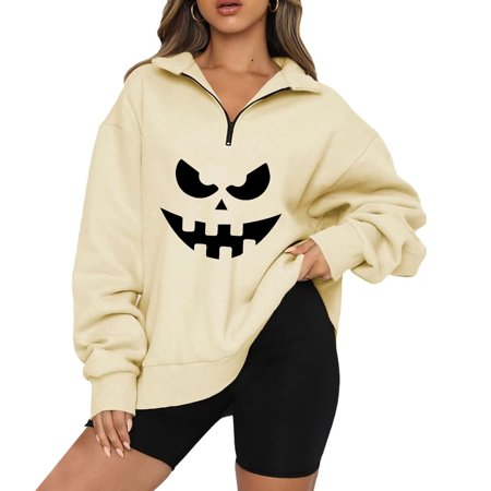 FengLS Women Casual Printed Halloween Turndown Neck Long Sleeve Loose Blouse Pullover Tops 10-Ladies Clothes-10A#4962 Womens Clothes MYFWomen Casual P