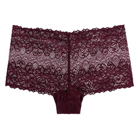 Shakumy Women S Seamless Underwear Plus Size Women Lace Boyshort Sexy Panties Low Barely There Bras for Women 4742 Wine Medium