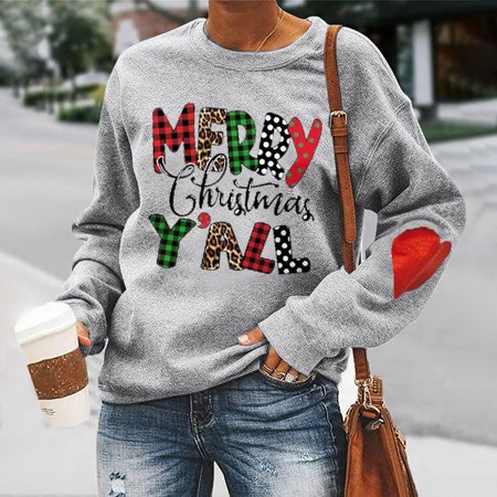 TOKMISA Autumn and Winter Women Christmas Printed Pullover O-Neck Long Sleeve Solid Blouse Tops Sweatshirts Long Sleeve #2564