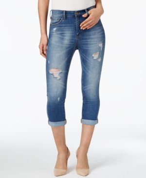 BUFFALO $79 Womens New 1244 Blue Frayed High Rise Casual Jeans 33 Waist B+B