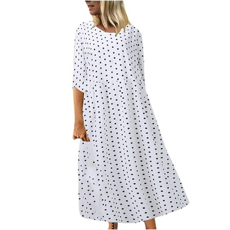 FengLS Women S Summer Fashion Round Neck Short Sleeve Print Swing Casual Dress 10-Ladies Clothes-07A#8306 Womens Cloth MYFWomen S Summer Fashion