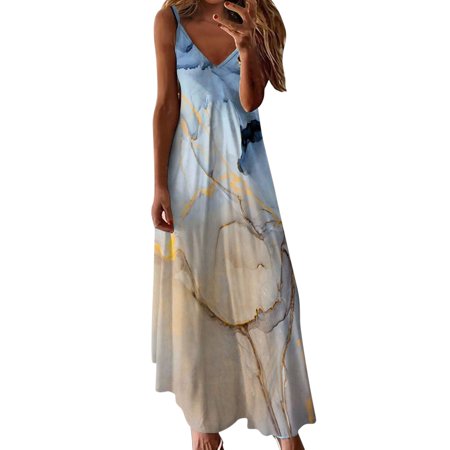 Gibobby Fall Dresses for Women 3460 Simple Dresses for Women Women Plus Size Print Dress Loose Sleeveless Daily Vintage Dresses Mini Dress Casual
