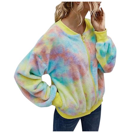 Miximx Women S Tie Dyed Ribbed Collar Plush Coat - Gifts for Women Women S Tie Dyed a-a#6249 Winter Clothes for Women Female