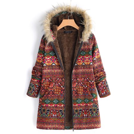 Miximx Womens Winter Warm Outwear Floral Print Hooded Pockets Vintage Oversize Coats - Gifts for Women Womens Winter Warm a-a#4742 Winter Clothes for 