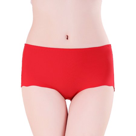 Shakumy Barely There Bras for Women 4742 Womens Seamless Ice Silk Trendy Panties Plus Size Mid High Waist Panties Tucking Red Large