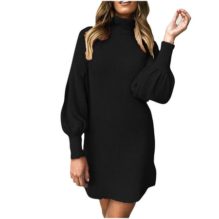 Usupdd Fall Dresses for Women 4888 Women S Turtleneck Sweater Dress Casual Knit Loose Long Sleeve Pullover Female Casual Dress WCC220913-2867