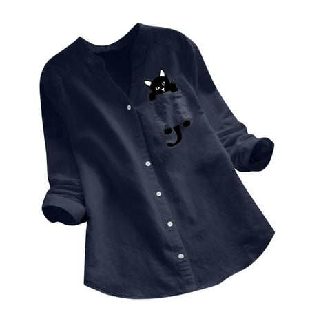 Sentmoom Shirts for Women Casual Autumn  Temperament Relaxed Tunic V-neck Button Down Sweatshirt Long-Sleeve Vintage Cute Tops Generic Regular Tee Tie
