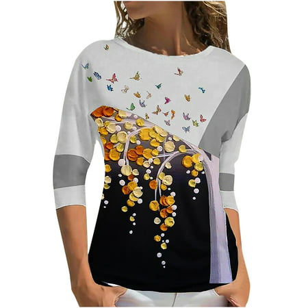 Sentmoom Fall Blouses for Women 2022  Classic Slim Tops O-Neck Trendy Casual Loose Blouse Long-Sleeve Cute Breathable Tunics Pullover Loose Tees Trend